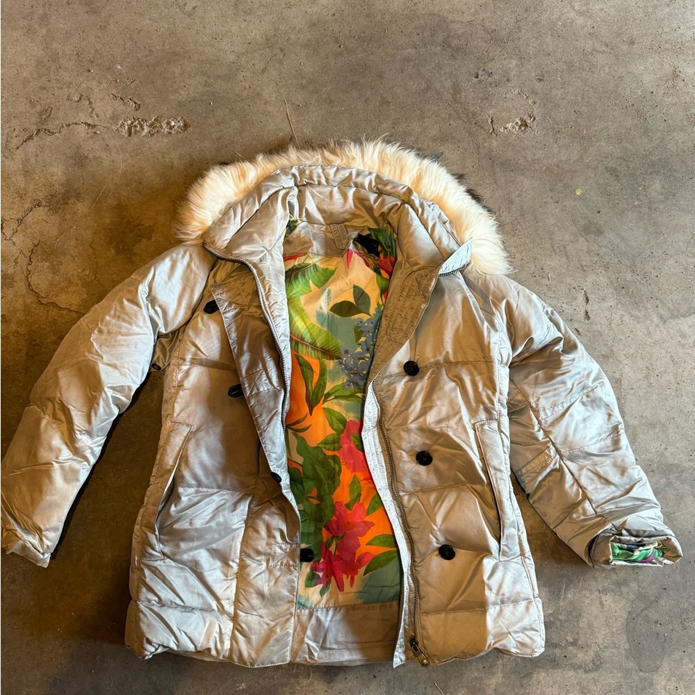 Kenzo Metallic Puffer Jacket with Faux Fur Trim